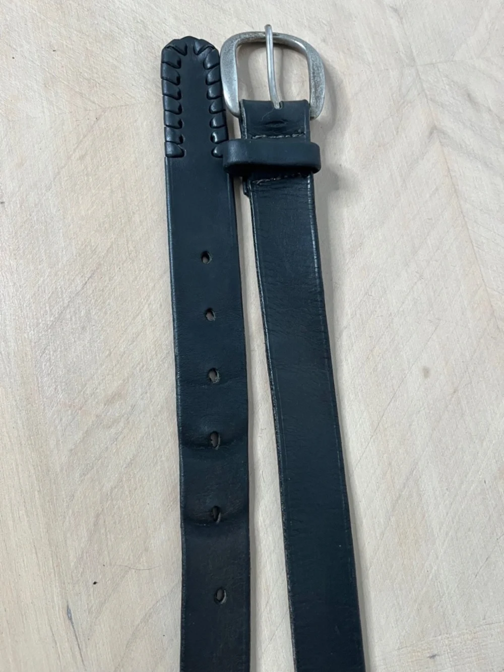 Christian Dior Men's Black Leather Belt with Braided Tip and Silver Buckle 38